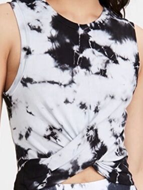 Year of Ours Black & White Tie-Dye Twist Front crop cotton Tank size medium